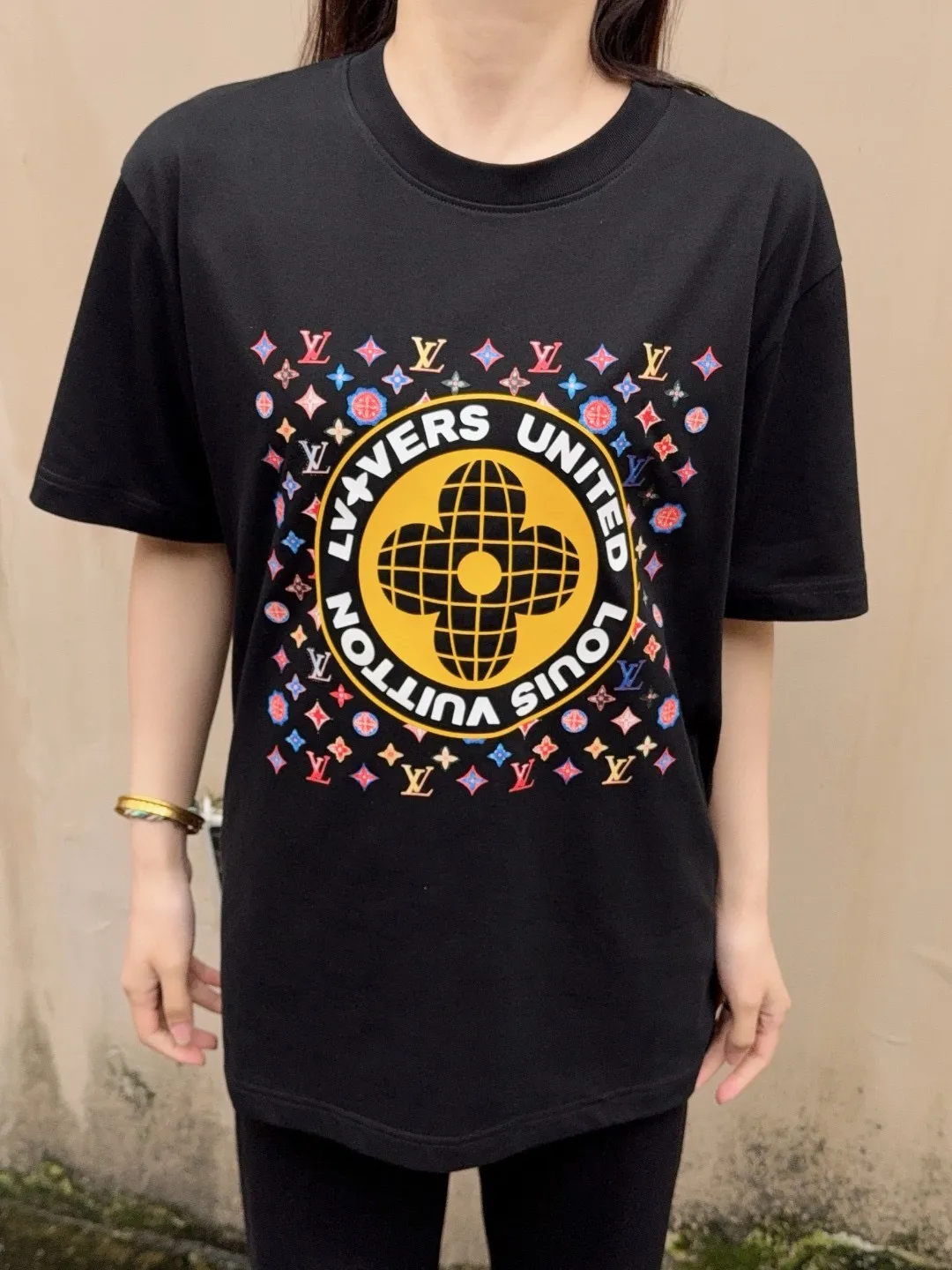 Louis Vuitton/Louis Vuitton 25ss printed logo laminated letter short sleeves
